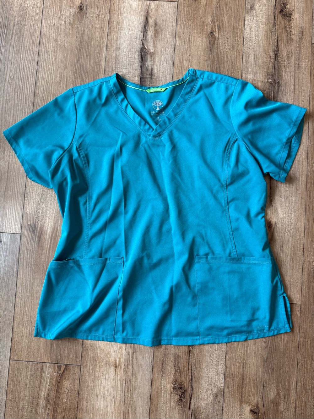 Healing Hands Teal Short Sleeve V-Neck Scrub Top